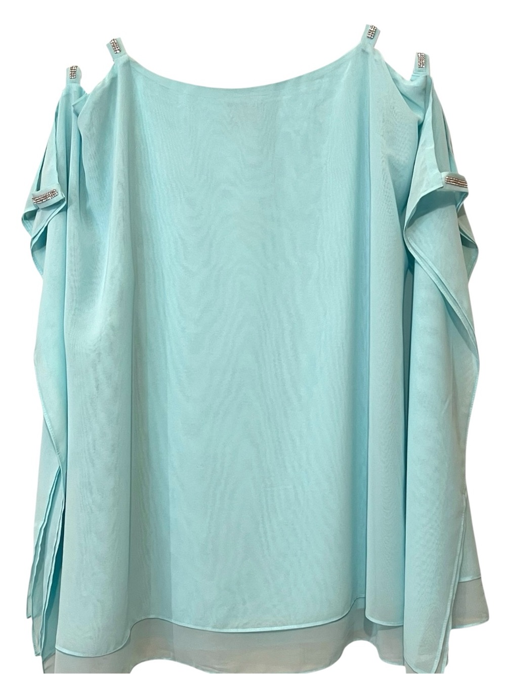 JM Collection Cold-Shoulder Rhinestone Blouse, Color Light Aqua, Size Large - Picture 2 of 8